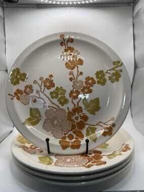 Set Of 4 Jamestown China Ironstone 10 1/4” Dinner Plates Brown Floral USA •